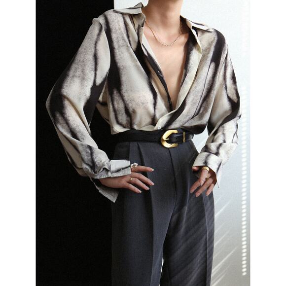 Commense Sophisticated Tie Dye Oversized Button Down Shirt Black Avant Garde M - Picture 6 of 6